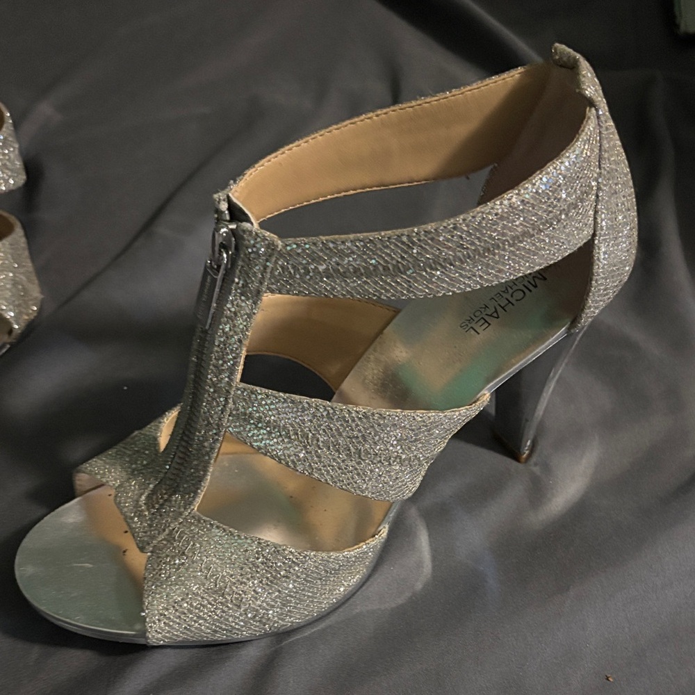 Michael Kors Silver Glitter T-Strap Stiletto Sandals
